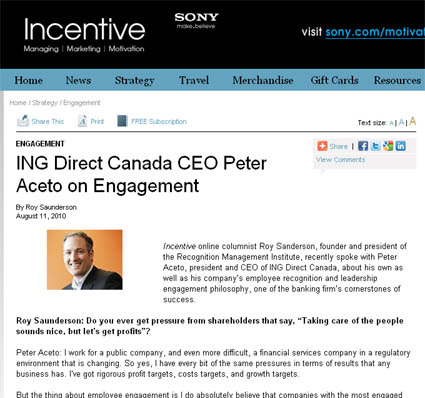 Incentive Magazine interview with Peter Aceto