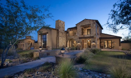 Exterior of a grand house captured at dusk in HD